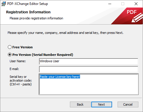Enter editor key into installer using copy/paste